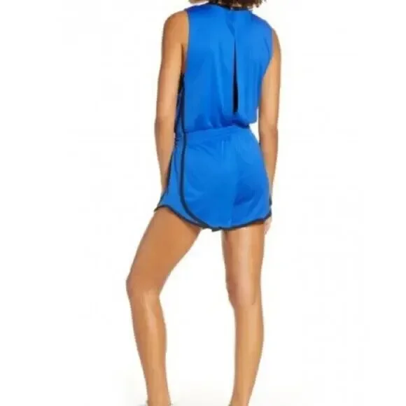 Nike Romper Womens S Small Cobalt Open Back Smocked Waist Sleeveless Stretch - Picture 12 of 13